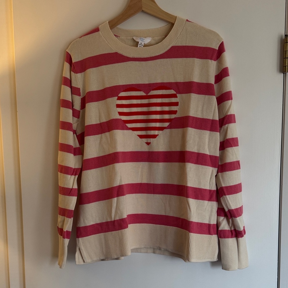 Time and Tru Pink and Cream Striped Heart Sweater